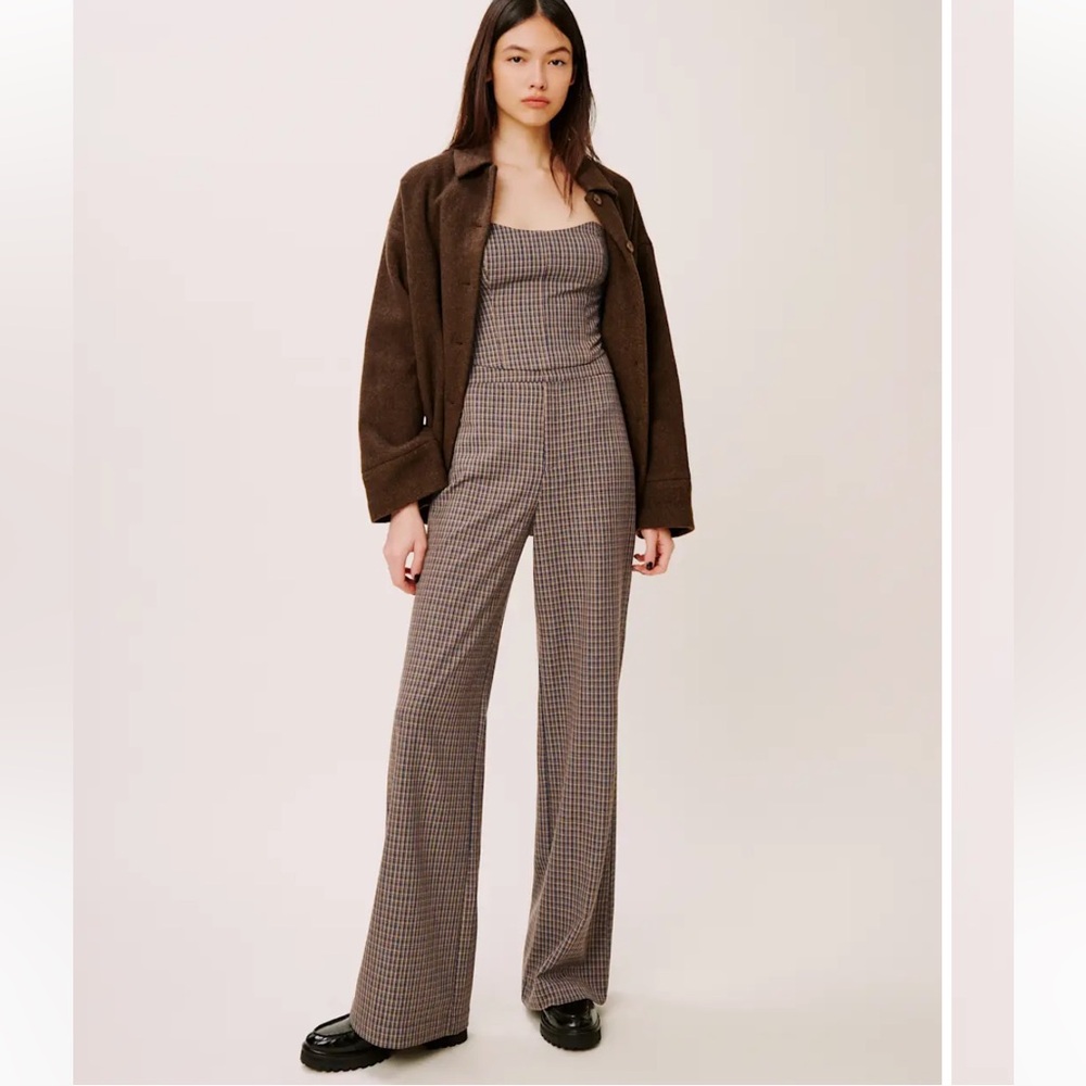 Reformation Faye Pant Brown/ Navy Plaid - Size 4 NWT